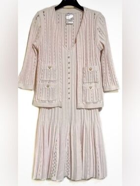 Chanel spring  collection knit cardigan and dress set with pearls buttons CC